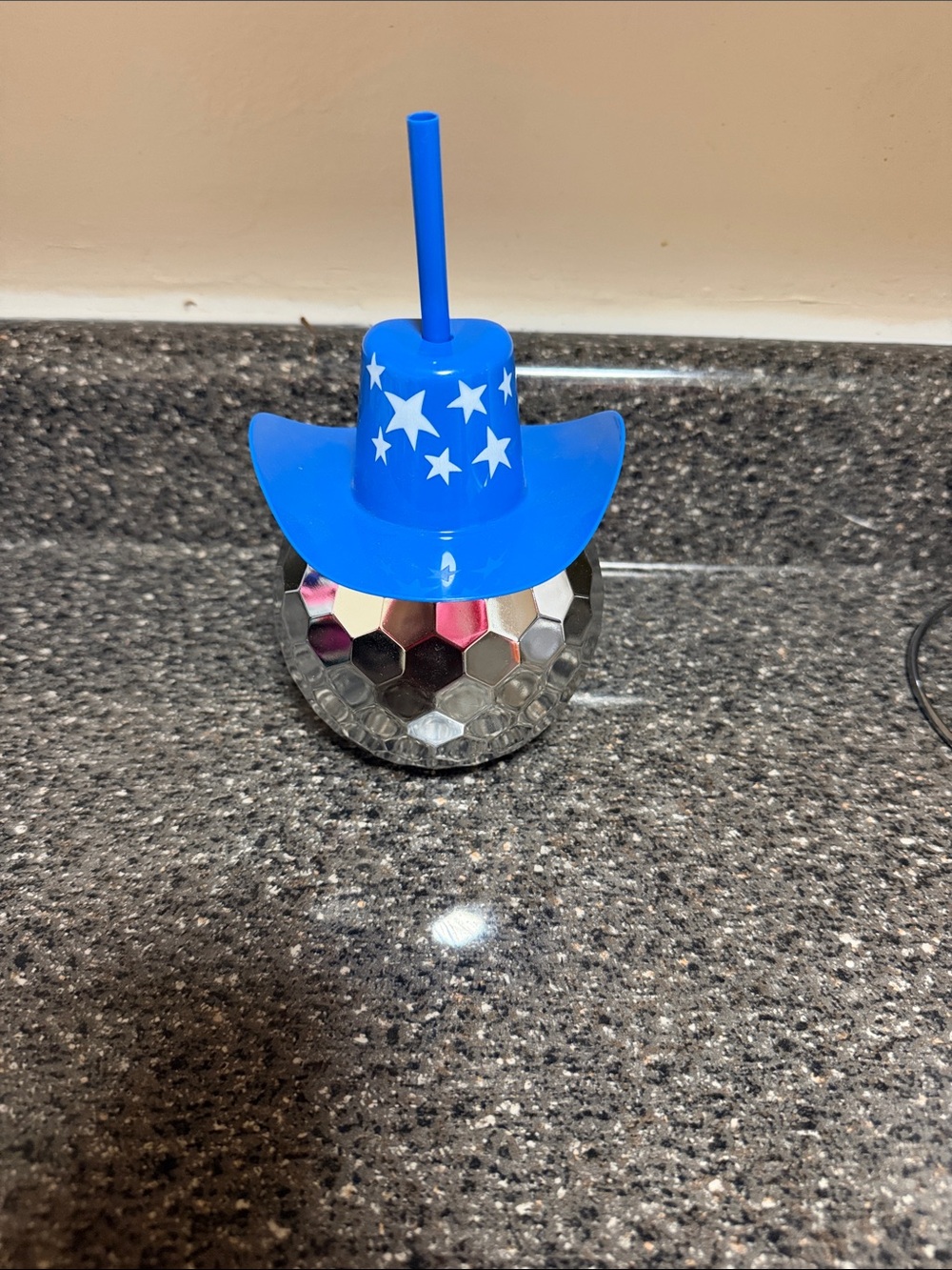 4th of July Blue Star Cowboy Hat Drink Tumbler with Straw